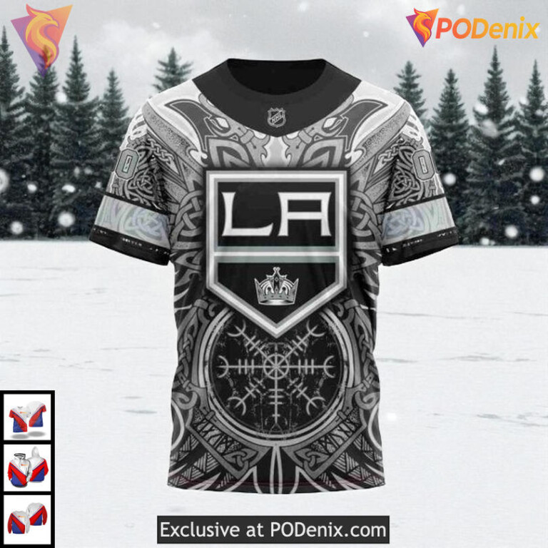 Norse Viking Symbols Artwork Custom Los Angeles Kings Pullover Hoodie NHL 3D - 4