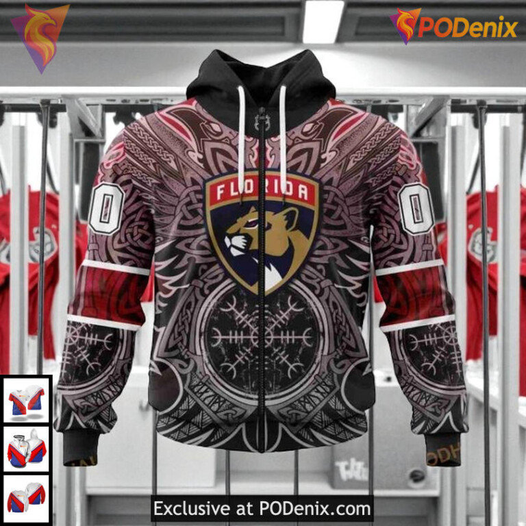 Norse Viking Symbols Artwork Custom Personalized Florida Panthers Hoodie 3D - 5