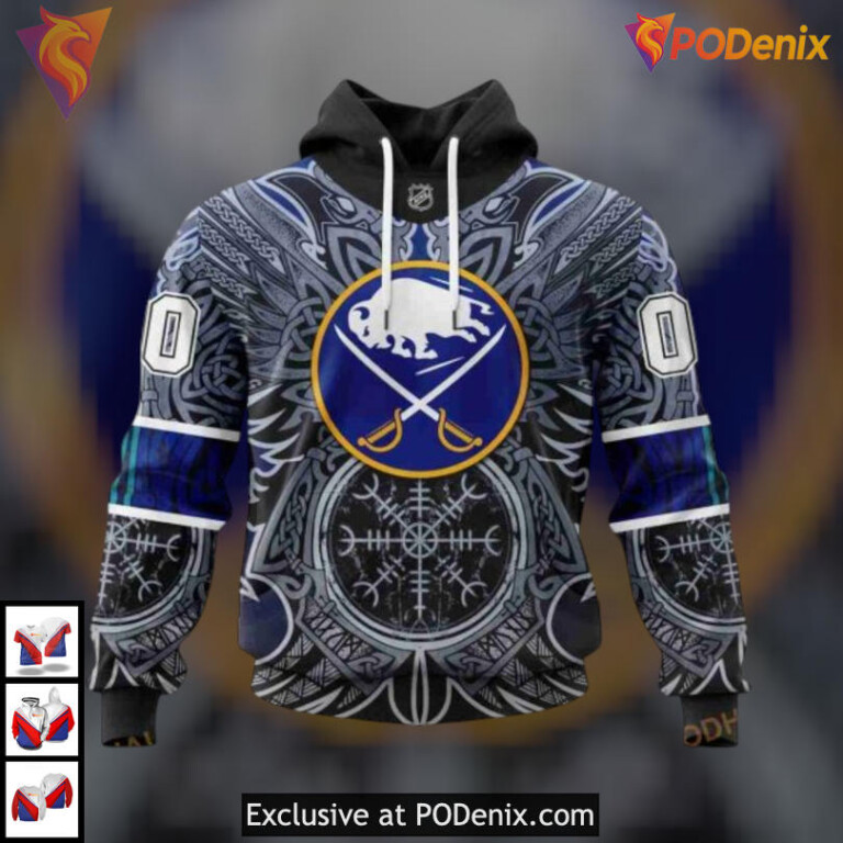 Norse Viking Symbols Artwork NHL Buffalo Sabres Full Print Hoodie Custom 3D - 3