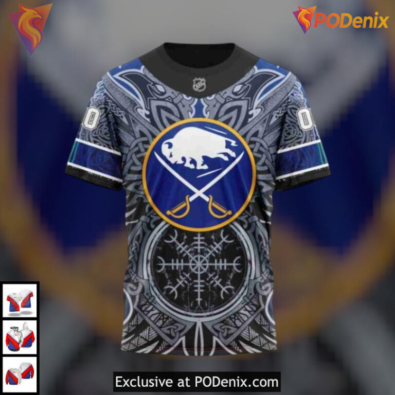 Norse Viking Symbols Artwork NHL Buffalo Sabres Full Print Hoodie Custom 3D - 4