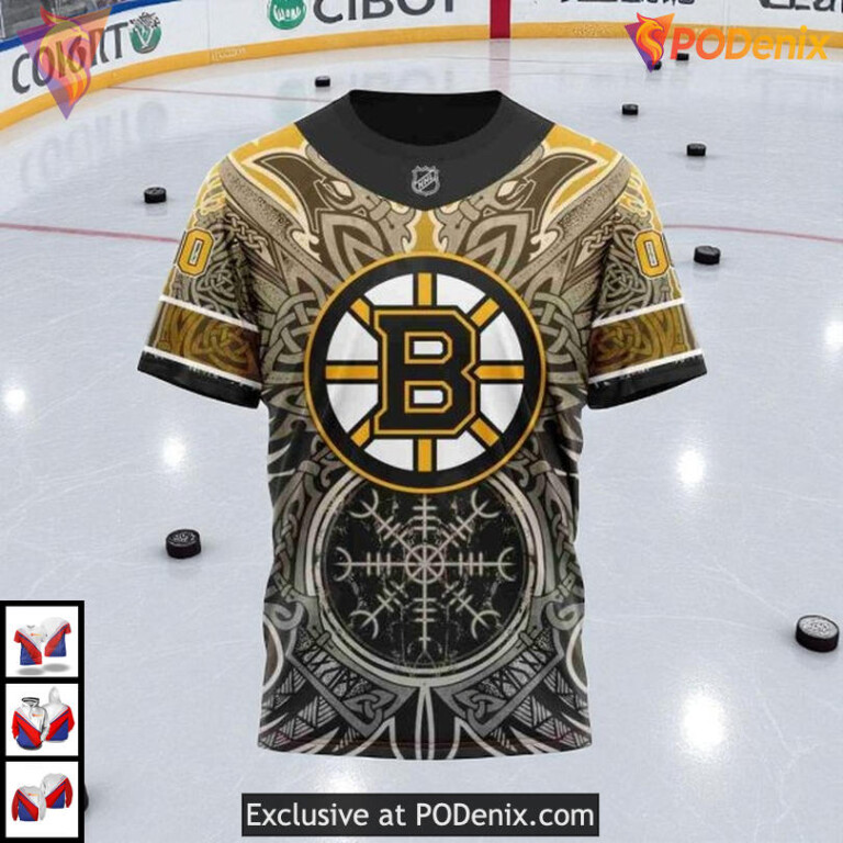 Norse Viking Symbols Boston Bruins Hoodie 3D Custom NHL Heritage Shirt Edition - 5