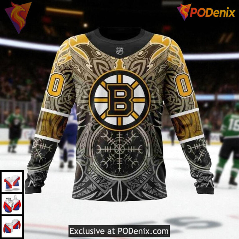 Norse Viking Symbols Boston Bruins Hoodie 3D Custom NHL Heritage Shirt Edition - 6