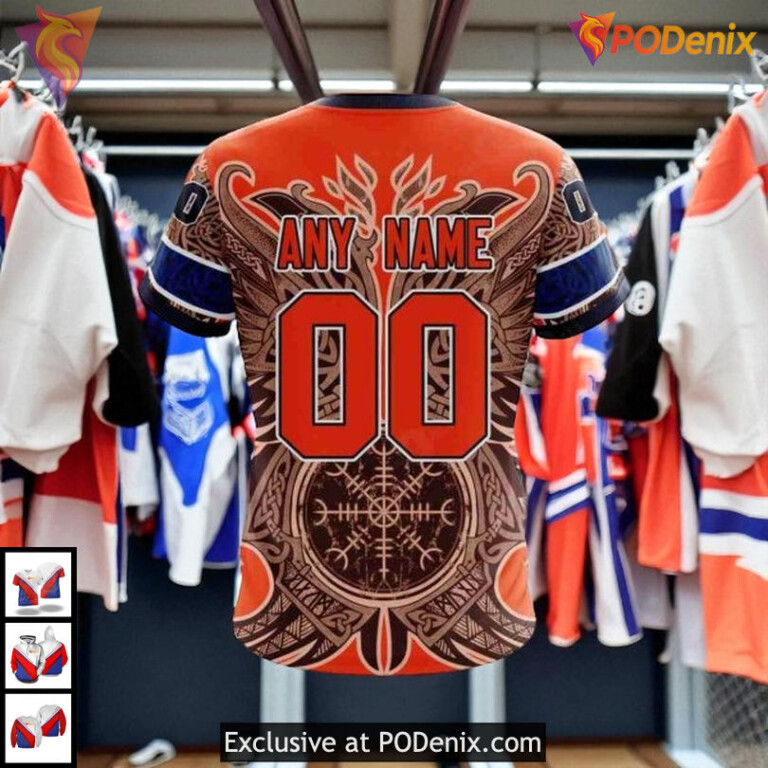 Norse Viking Symbols Graphic NHL Custom Number Edmonton Oilers Hoodie 3D - 1