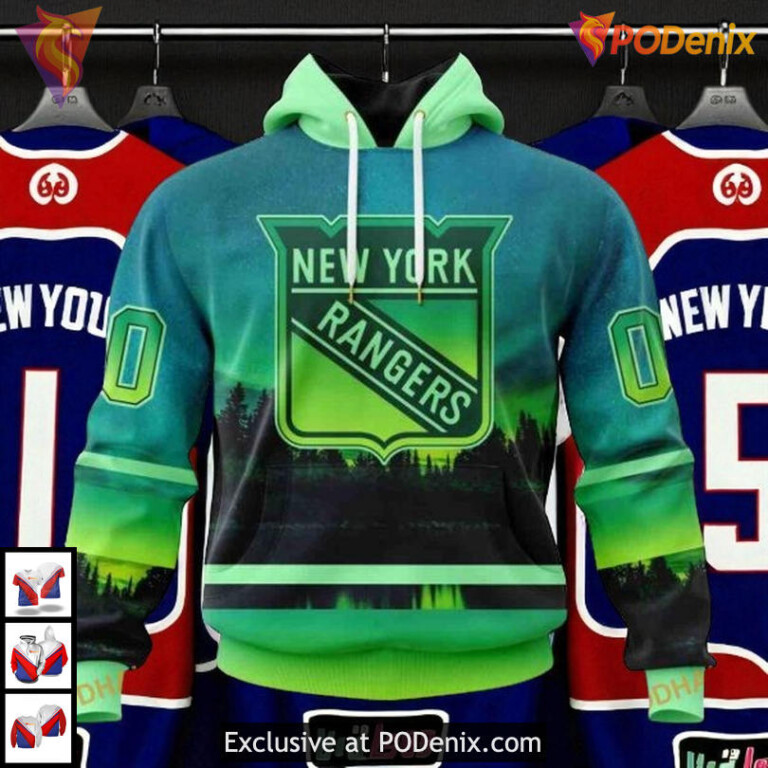 Northern Light Full Print Custom Design New York Rangers Hoodie 3D Edition