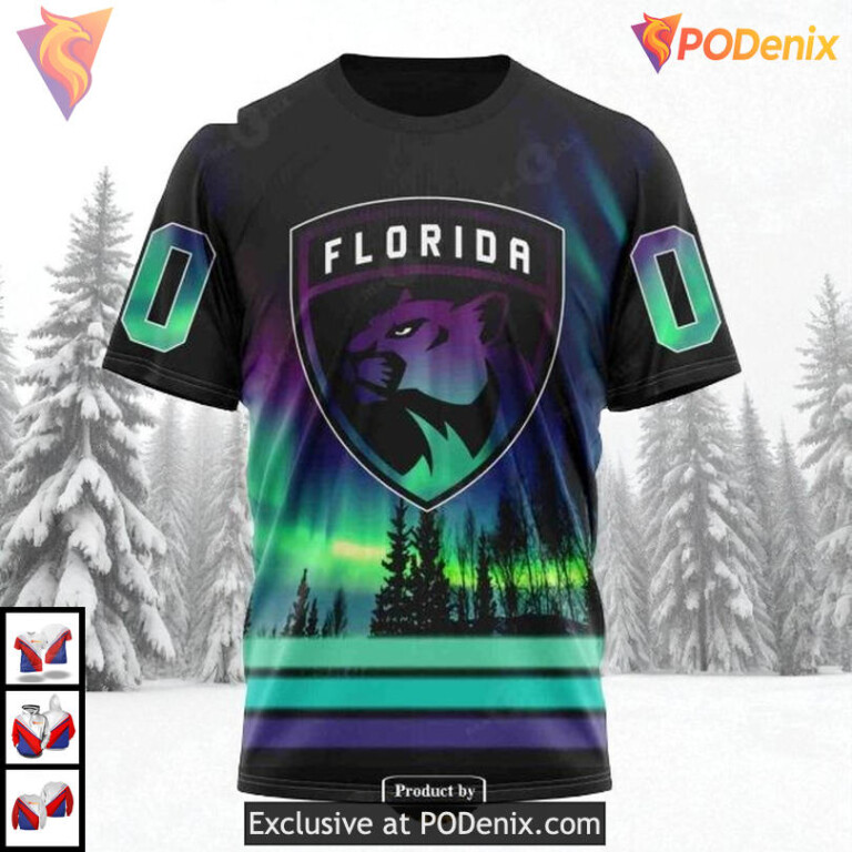 Northern Lights Aurora Effect Custom Florida Panthers Christmas Hoodie NHL 3D - 2