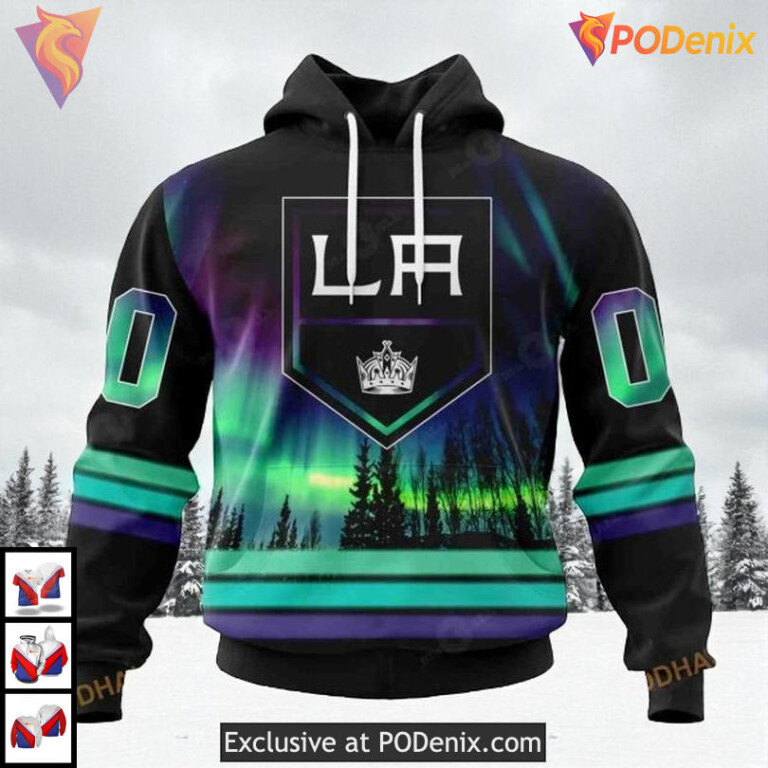 Northern Lights Aurora Effect Custom Los Angeles Kings Sweatshirt Hoodie NHL 3D