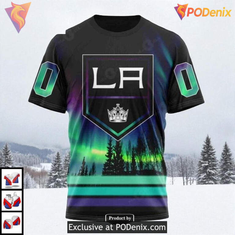 Northern Lights Aurora Effect Custom Los Angeles Kings Sweatshirt Hoodie NHL 3D - 2