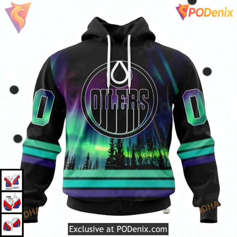 Northern Lights Aurora Effect NHL Edmonton Oilers Zip Up Hoodie 3D