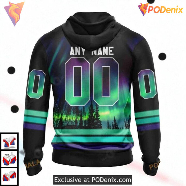 Northern Lights Aurora Effect NHL Edmonton Oilers Zip Up Hoodie 3D - 1