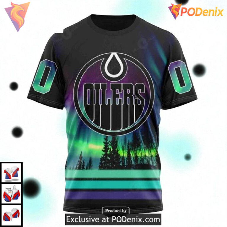 Northern Lights Aurora Effect NHL Edmonton Oilers Zip Up Hoodie 3D - 2