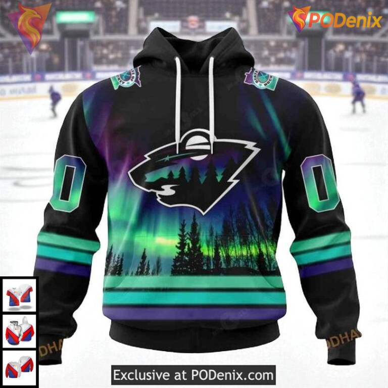 Northern Lights Aurora Effect NHL Minnesota Wild Sweatshirt Hoodie 3D