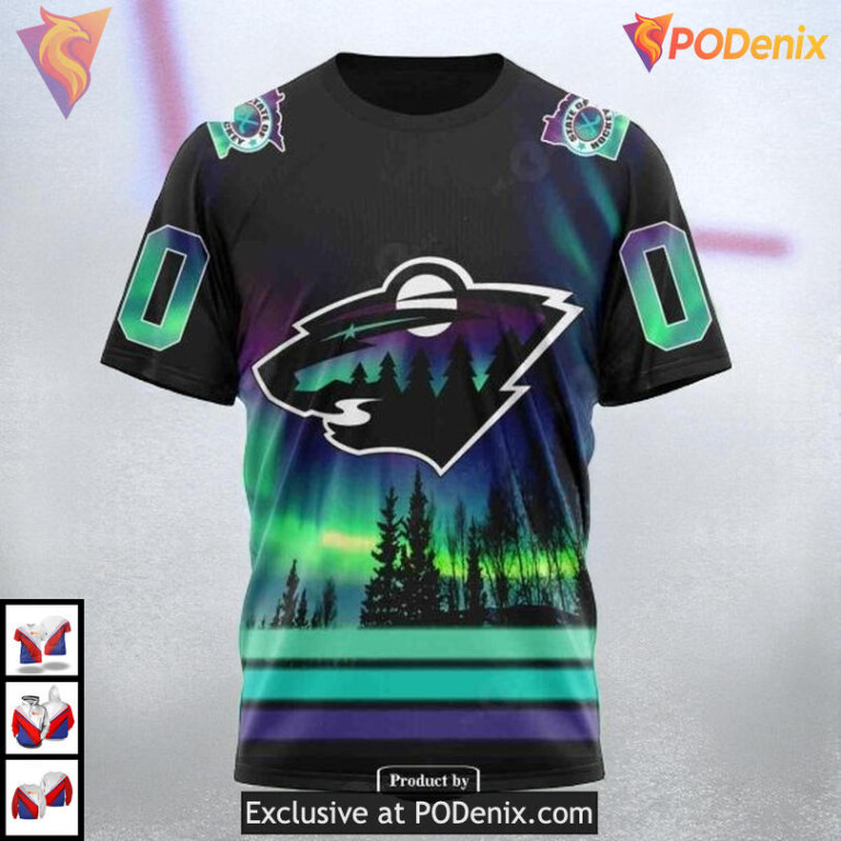 Northern Lights Aurora Effect NHL Minnesota Wild Sweatshirt Hoodie 3D - 2