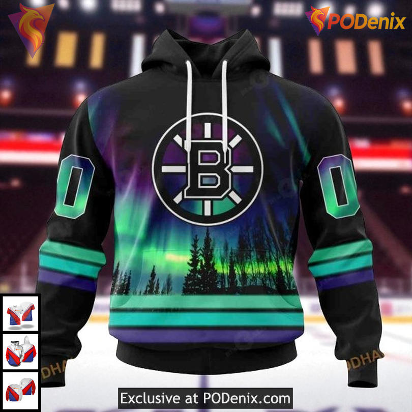 Northern Lights Custom NHL Boston Bruins Hoodie 3D Aurora Borealis Design