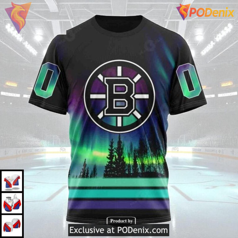 Northern Lights Custom NHL Boston Bruins Hoodie 3D Aurora Borealis Design - 2