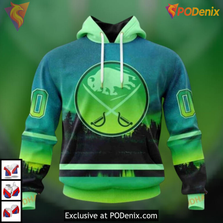 Northern Lights Full Print Artwork NHL Buffalo Sabres Mens Hoodie Custom 3D