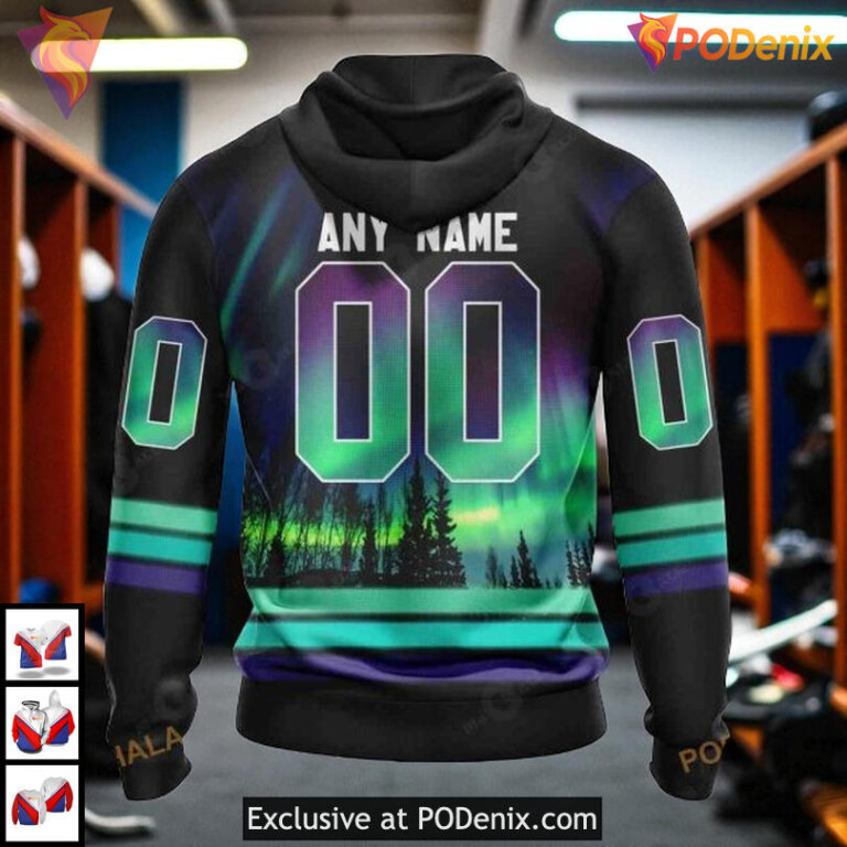 Northern Lights Ice Effect Design Custom San Jose Sharks Pullover Hoodie 3D - 1