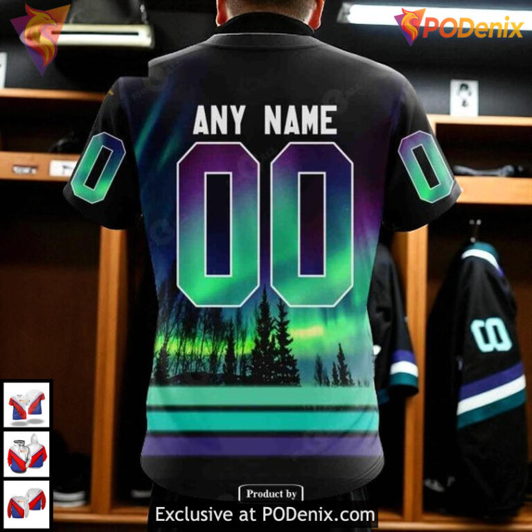 Northern Lights Ice Effect Design Custom San Jose Sharks Pullover Hoodie 3D - 3