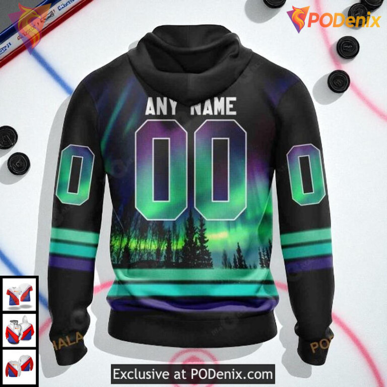 Northern Lights Inspired Artwork Printed On Custom Number New York Rangers Hoodie - 1
