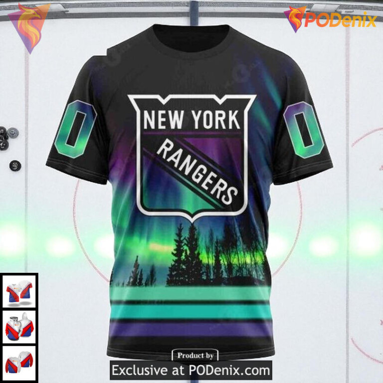 Northern Lights Inspired Artwork Printed On Custom Number New York Rangers Hoodie - 2