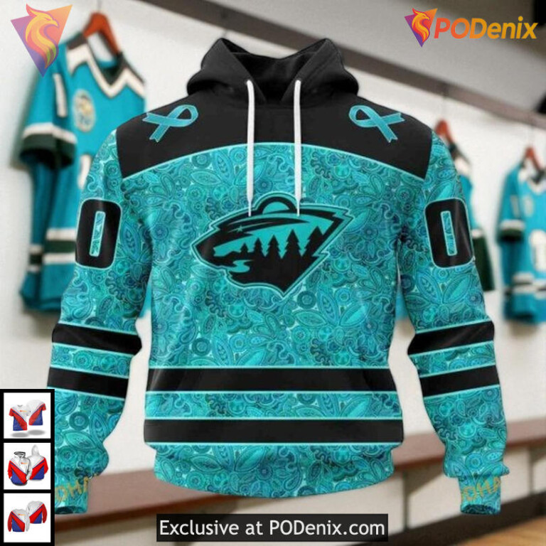 Ovarian Cancer Awareness NHL Custom Number Minnesota Wild Hoodie 3D