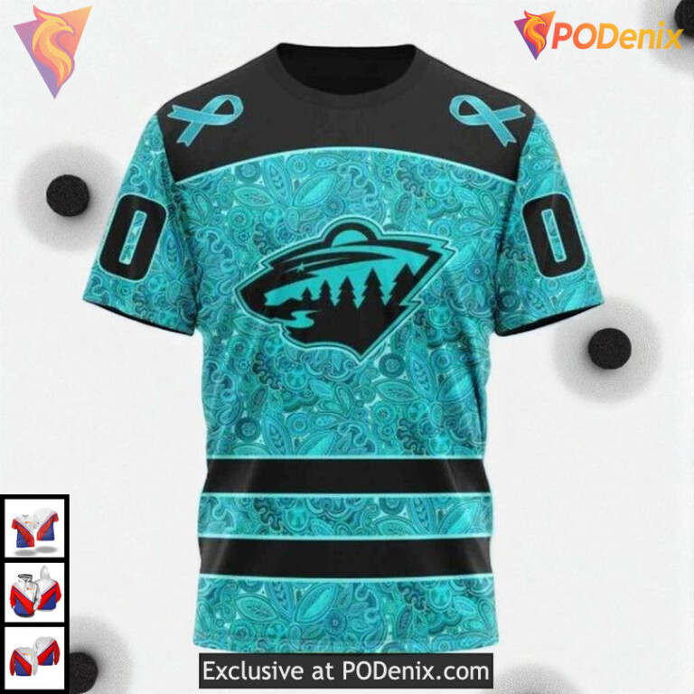 Ovarian Cancer Awareness NHL Custom Number Minnesota Wild Hoodie 3D - 2