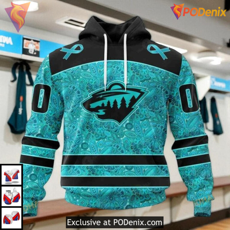 Ovarian Cancer Awareness Tribute NHL Vintage Minnesota Wild Hoodie 3D
