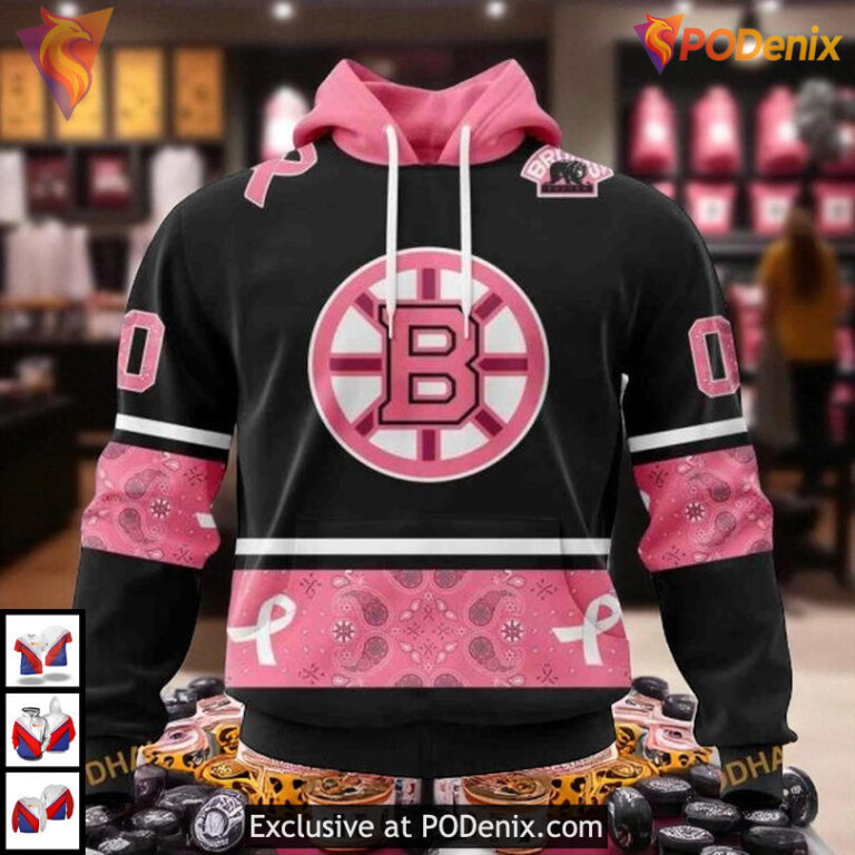 Paisley Pink Cancer Awareness Boston Bruins Hoodie 3D NHL Personalized