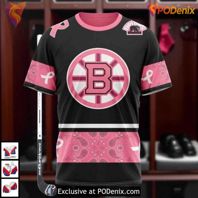 Paisley Pink Cancer Awareness Boston Bruins Hoodie 3D NHL Personalized - 2