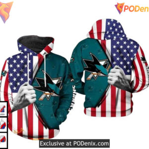 Patriotic American Flag Edition Custom San Jose Sharks Kids Hoodie NHL 3D