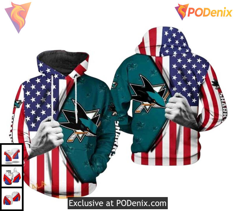 Patriotic American Flag Edition Custom San Jose Sharks Kids Hoodie NHL 3D