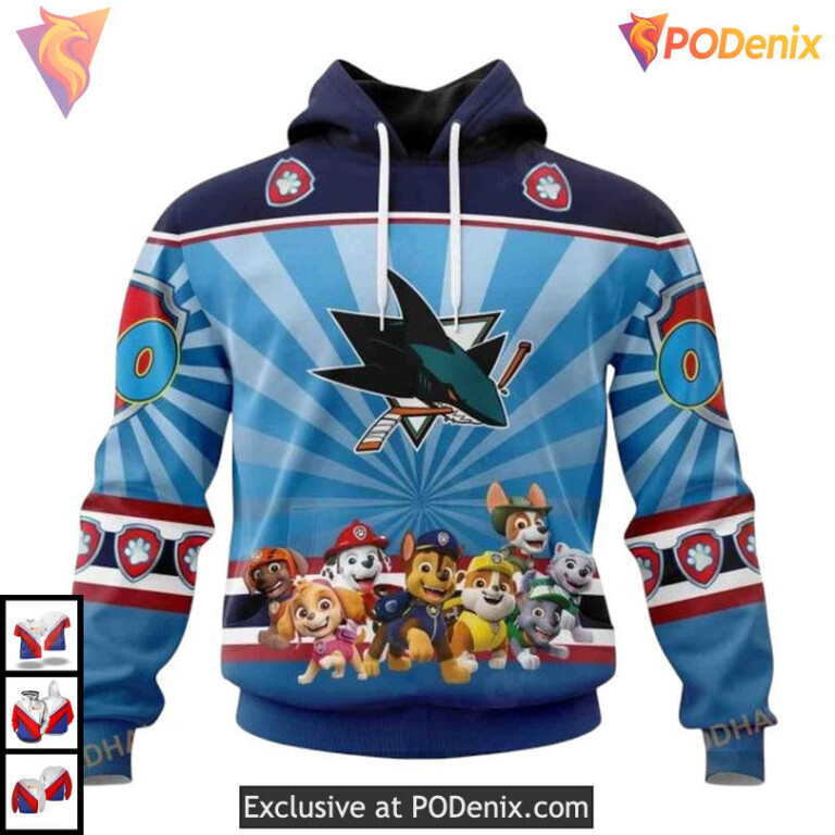 Paw Patrol Cartoon Edition Custom San Jose Sharks Kids Hoodie NHL 3D
