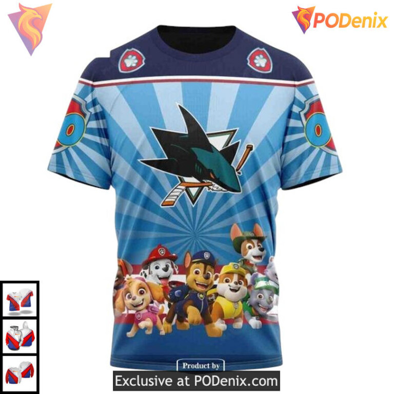 Paw Patrol Cartoon Edition Custom San Jose Sharks Kids Hoodie NHL 3D - 2