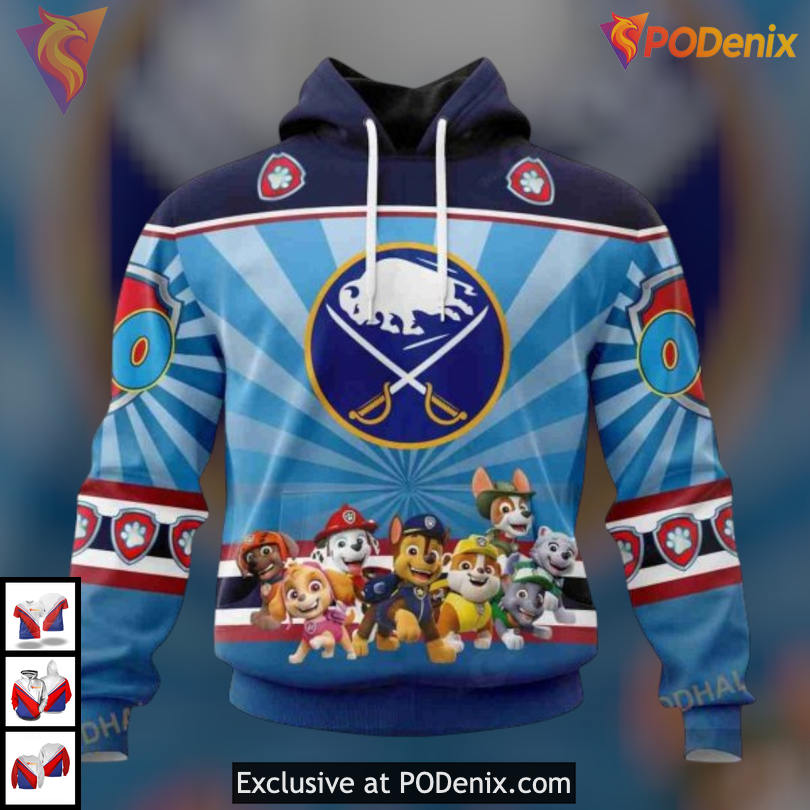 Paw Patrol Cartoon Kits Inspired NHL Buffalo Sabres Zip Up Hoodie Custom Paw Patrol Cartoon Kits Inspired NHL Buffalo Sabres Zip Up Hoodie Custom