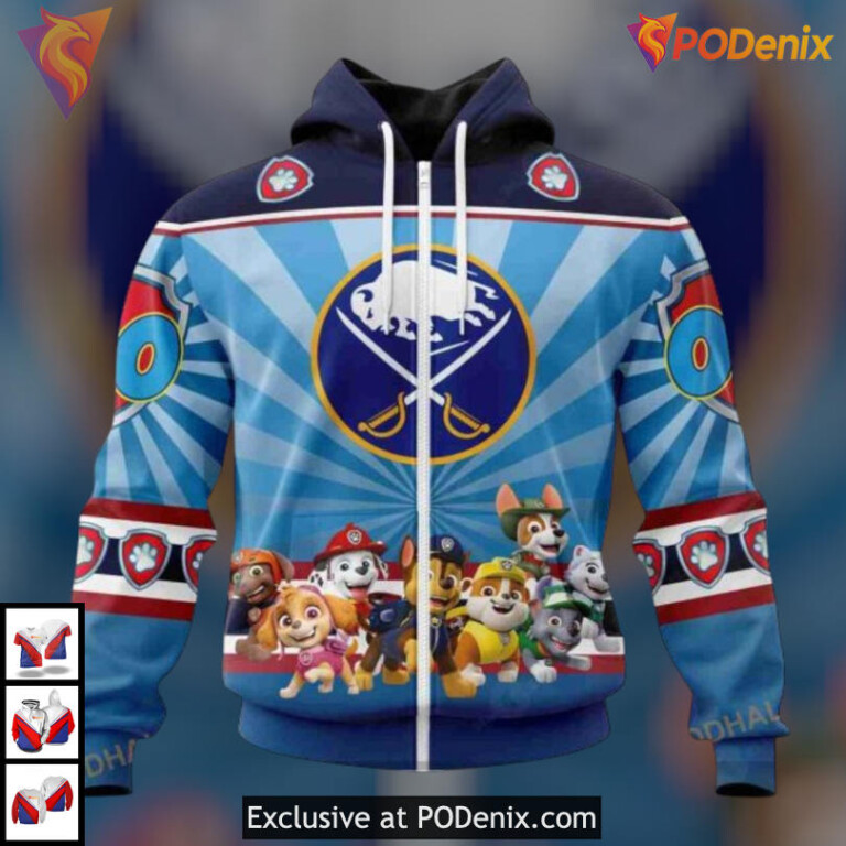 Paw Patrol Cartoon Kits Inspired NHL Buffalo Sabres Zip Up Hoodie Custom - 1