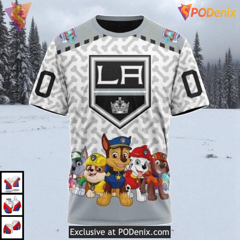 Paw Patrol Cartoon Style Design Custom Los Angeles Kings Zip Up Hoodie NHL 3D - 2