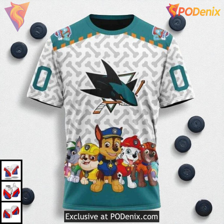 Paw Patrol Cartoon Style Design Custom San Jose Sharks Graphic Hoodie 3D - 2