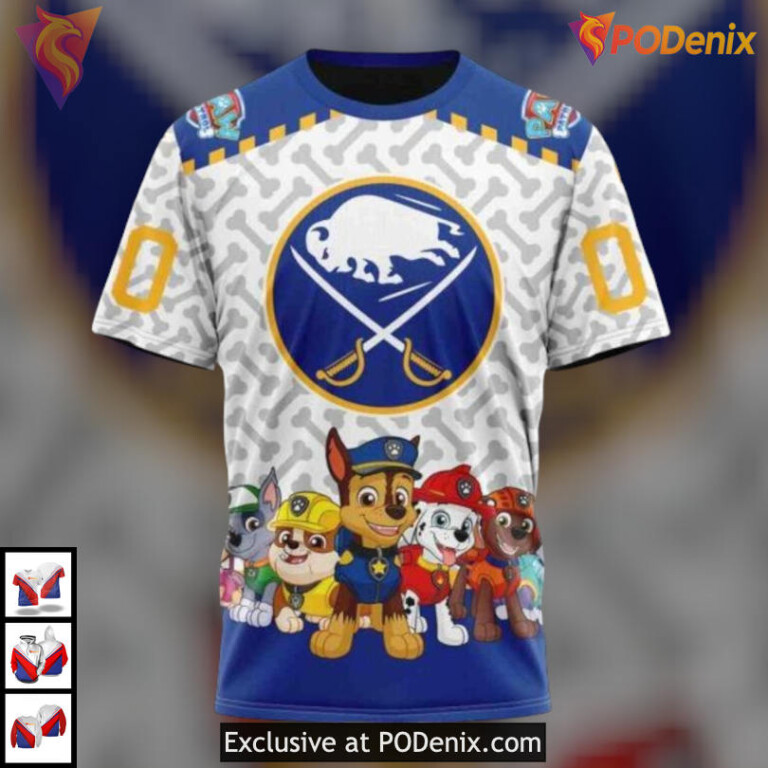 Paw Patrol Cartoon Style NHL Buffalo Sabres Womens Hoodie Custom Hoodie 3D - 2