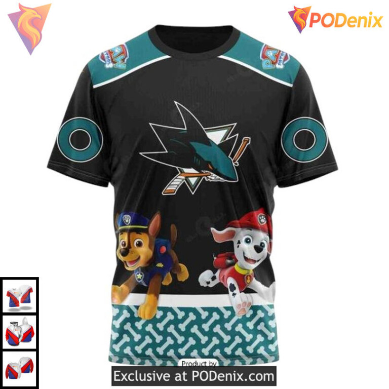 Paw Patrol Cartoon Style Personalized San Jose Sharks Hoodie 3D NHL - 2