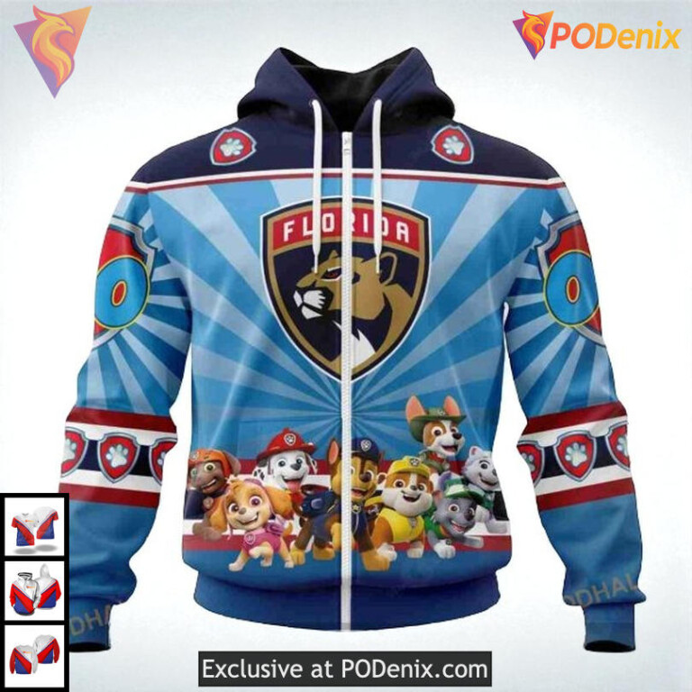 Paw Patrol Cartoon Theme Custom Custom Name Florida Panthers Hoodie NHL 3D - 1
