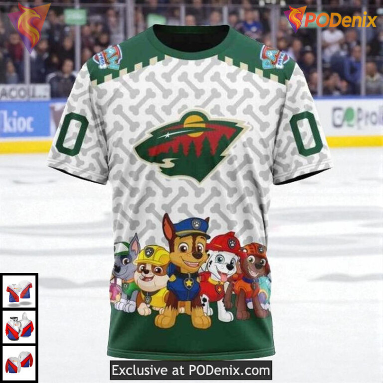 Paw Patrol Cartoon Theme NHL Minnesota Wild Zip Up Hoodie 3D - 2