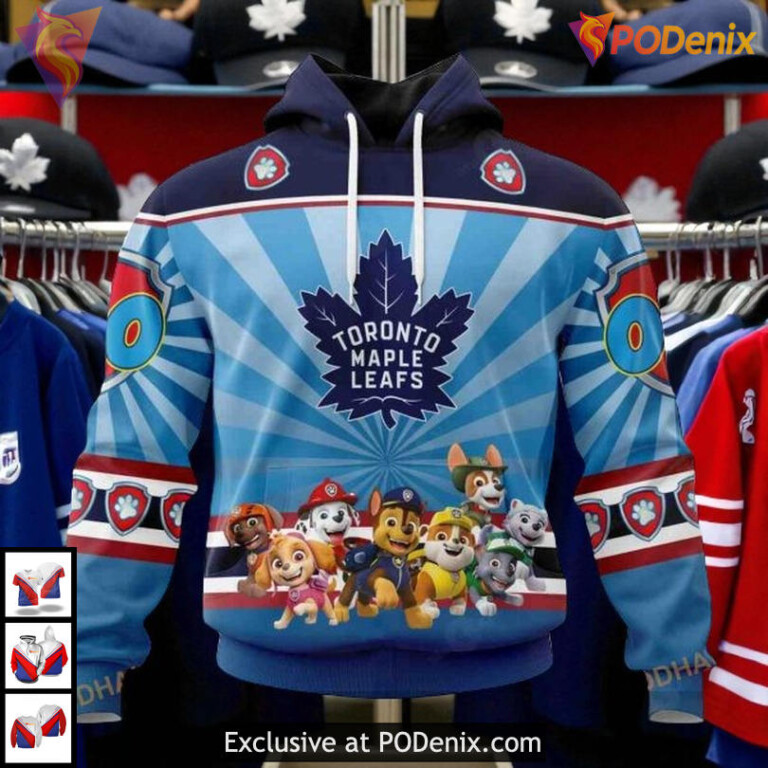 Paw Patrol Themed Toronto Maple Leafs Zip Up Hoodie, Custom NHL 3D Apparel