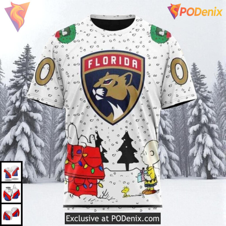 Peanuts Snoopy Cartoon Artwork Custom Florida Panthers Winter Hoodie NHL 3D - 2
