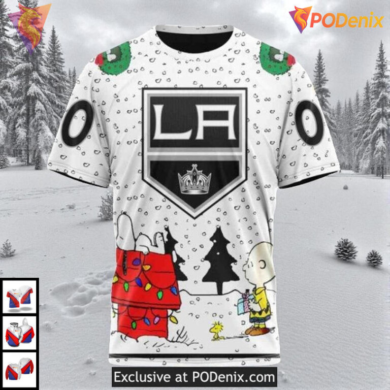 Peanuts Snoopy Cartoon Graphic Custom Los Angeles Kings Christmas Hoodie NHL - 2
