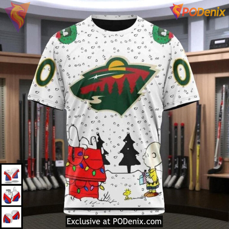Peanuts Snoopy Cartoon Graphic NHL Minnesota Wild Christmas Hoodie 3D - 2