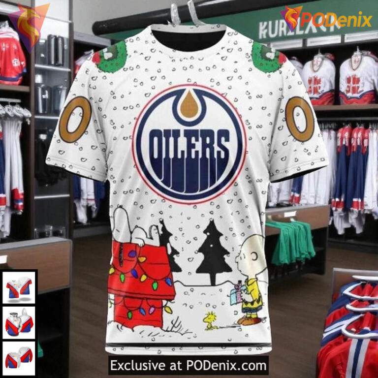 Peanuts Snoopy Graphic Style NHL Edmonton Oilers Winter Hoodie 3D - 2