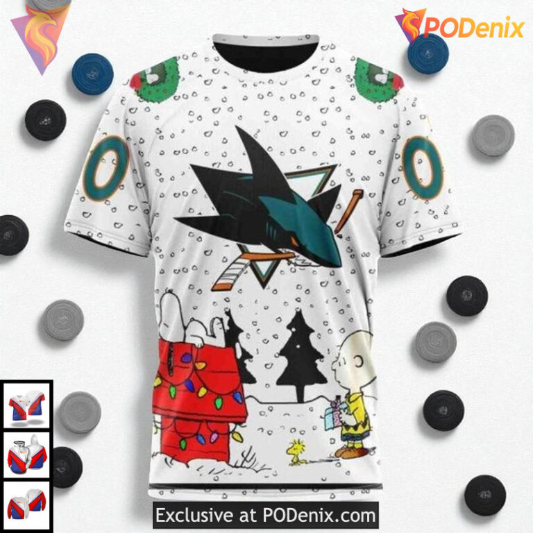Peanuts Snoopy Graphic Theme Custom San Jose Sharks Pullover Hoodie 3D - 2