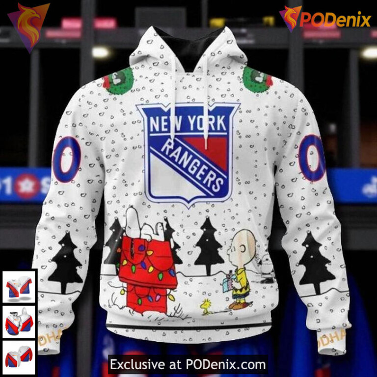 Peanuts Snoopy Holiday Theme Appears On Retro New York Rangers Hoodie 3D