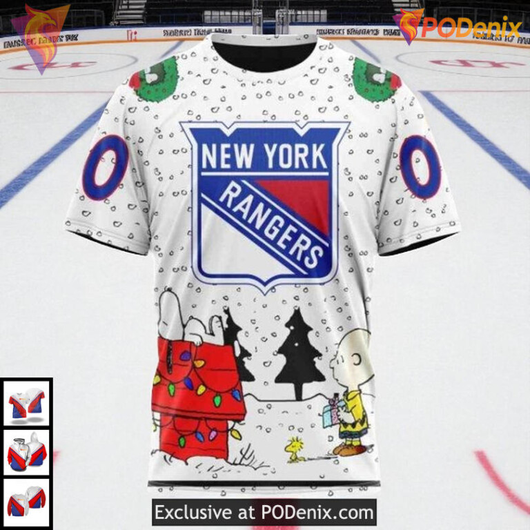 Peanuts Snoopy Holiday Theme Appears On Retro New York Rangers Hoodie 3D - 2