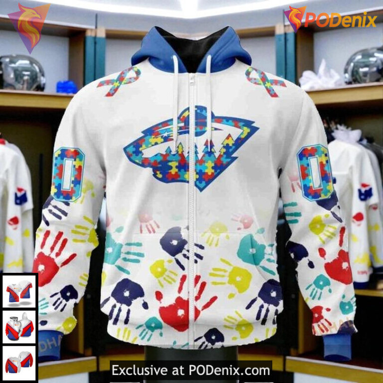 Personalized Autism Awareness Puzzle Theme NHL Minnesota Wild Holiday Hoodie 3D - 1