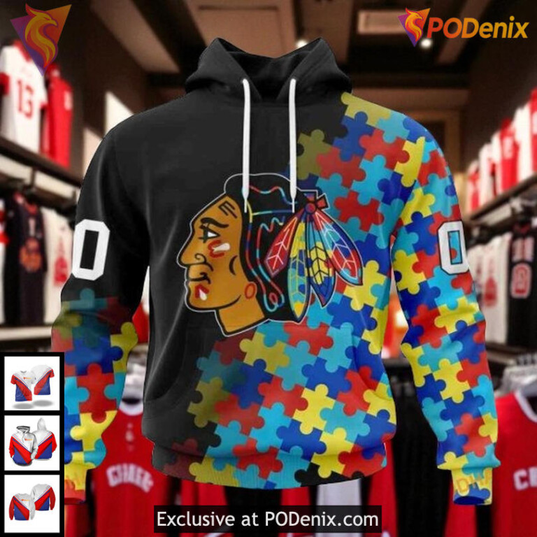 Personalized Blackhawks All Over Print Hoodie Autism Awareness Quote Design NHL